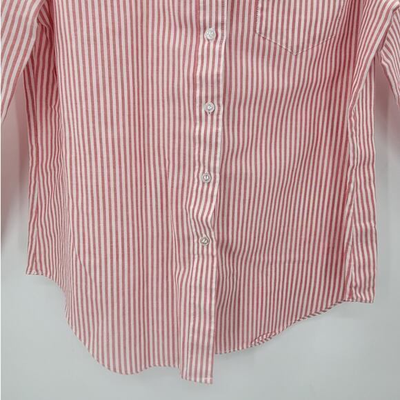 Sears Vintage 80s Red Stripe Long Sleeve‎ Button Up Academia Oxford Blouse Top - Picture 10 of 12